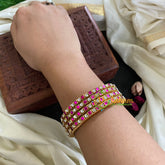 Thin Silk Thread Kundan Bangle-Pink-Squares and Dots-G4951